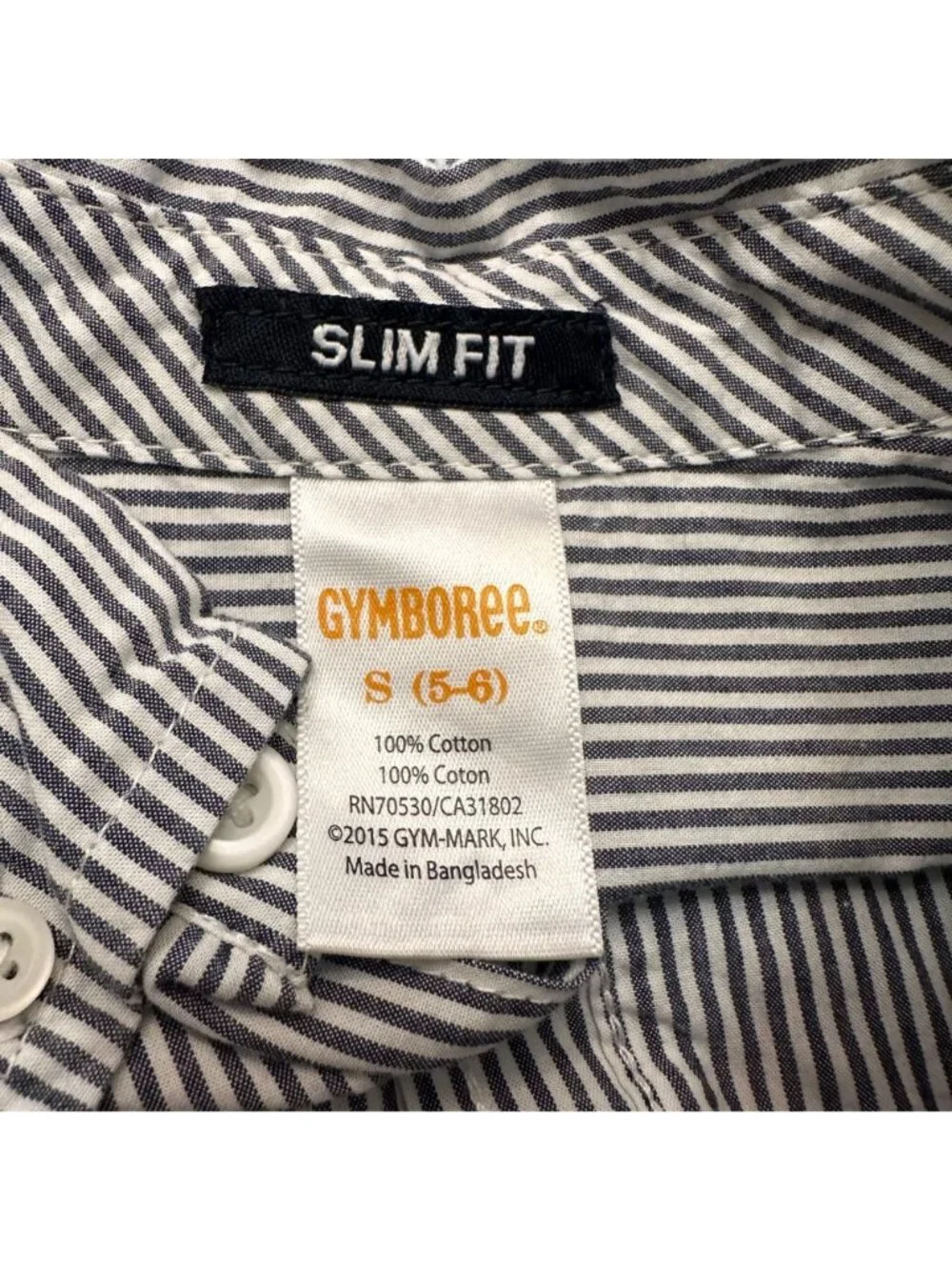 Gymboree Button Down Shirt Boys S (5-6) White Gray Stripe Slim Fit Long Sleeve